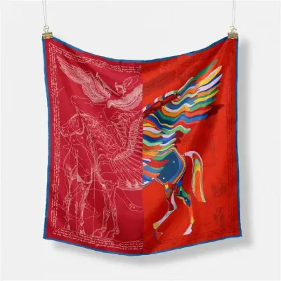 Women Fashion Geometric Patterns Printed 53cm Square Thick Twill Scarf