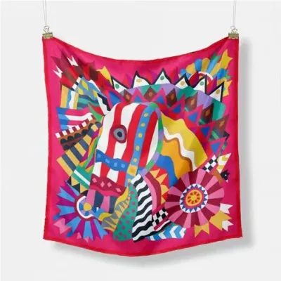 Women Fashion Geometric Patterns Printed 53cm Square Thick Twill Scarf