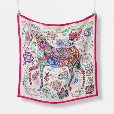 Women Fashion Geometric Patterns Printed 53cm Square Thick Twill Scarf