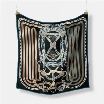 Women Fashion Geometric Patterns Printed 53cm Square Thick Twill Scarf