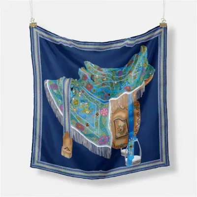 Women Fashion Geometric Patterns Printed 53cm Square Thick Twill Scarf