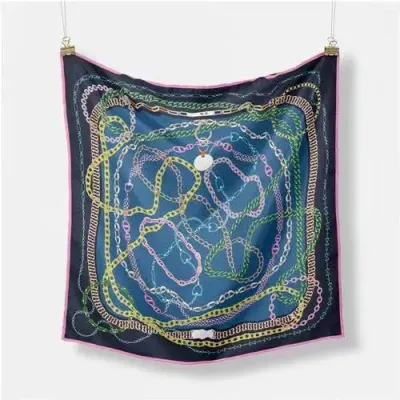 Women Fashion Geometric Patterns Printed 53cm Square Thick Twill Scarf
