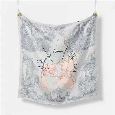 Women Fashion Geometric Patterns Printed 53cm Square Thick Twill Scarf