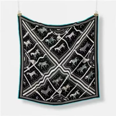 Women Fashion Geometric Patterns Printed 53cm Square Thick Twill Scarf