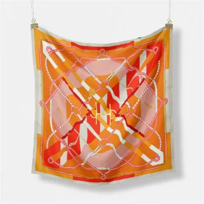 Women Fashion Geometric Patterns Printed 53cm Square Thick Twill Scarf