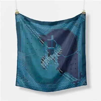 Women Fashion Geometric Patterns Printed 53cm Square Thick Twill Scarf