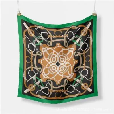 Women Fashion Geometric Patterns Printed 53cm Square Thick Twill Scarf