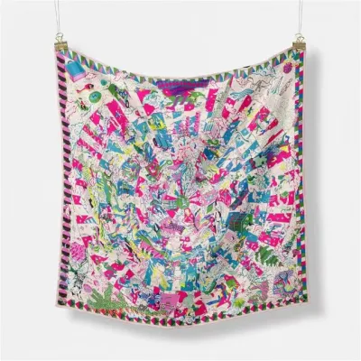 Women Fashion Geometric Patterns Printed 53cm Square Thick Twill Scarf
