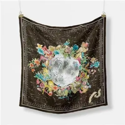 Women Fashion Geometric Patterns Printed 53cm Square Thick Twill Scarf