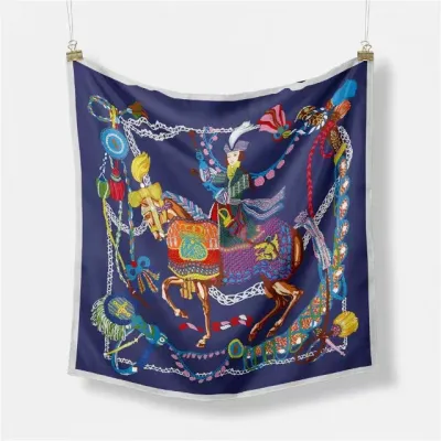 Women Fashion Geometric Patterns Printed 53cm Square Thick Twill Scarf