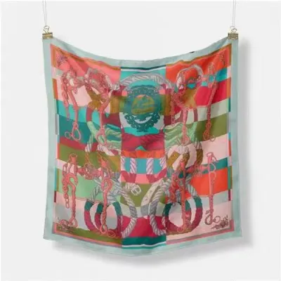 Women Fashion Geometric Patterns Printed 53cm Square Thick Twill Scarf