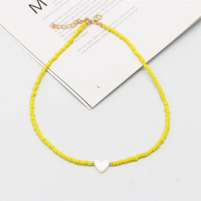 Women Fashion Boho Handmade Woven Shell Love Rice Beads Necklace