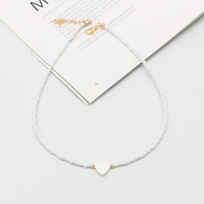 Women Fashion Boho Handmade Woven Shell Love Rice Beads Necklace