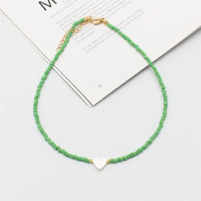Women Fashion Boho Handmade Woven Shell Love Rice Beads Necklace