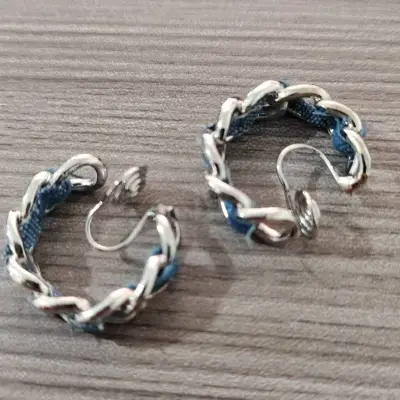 Women Fashion Retro C-Shaped Metal Denim Earrings
