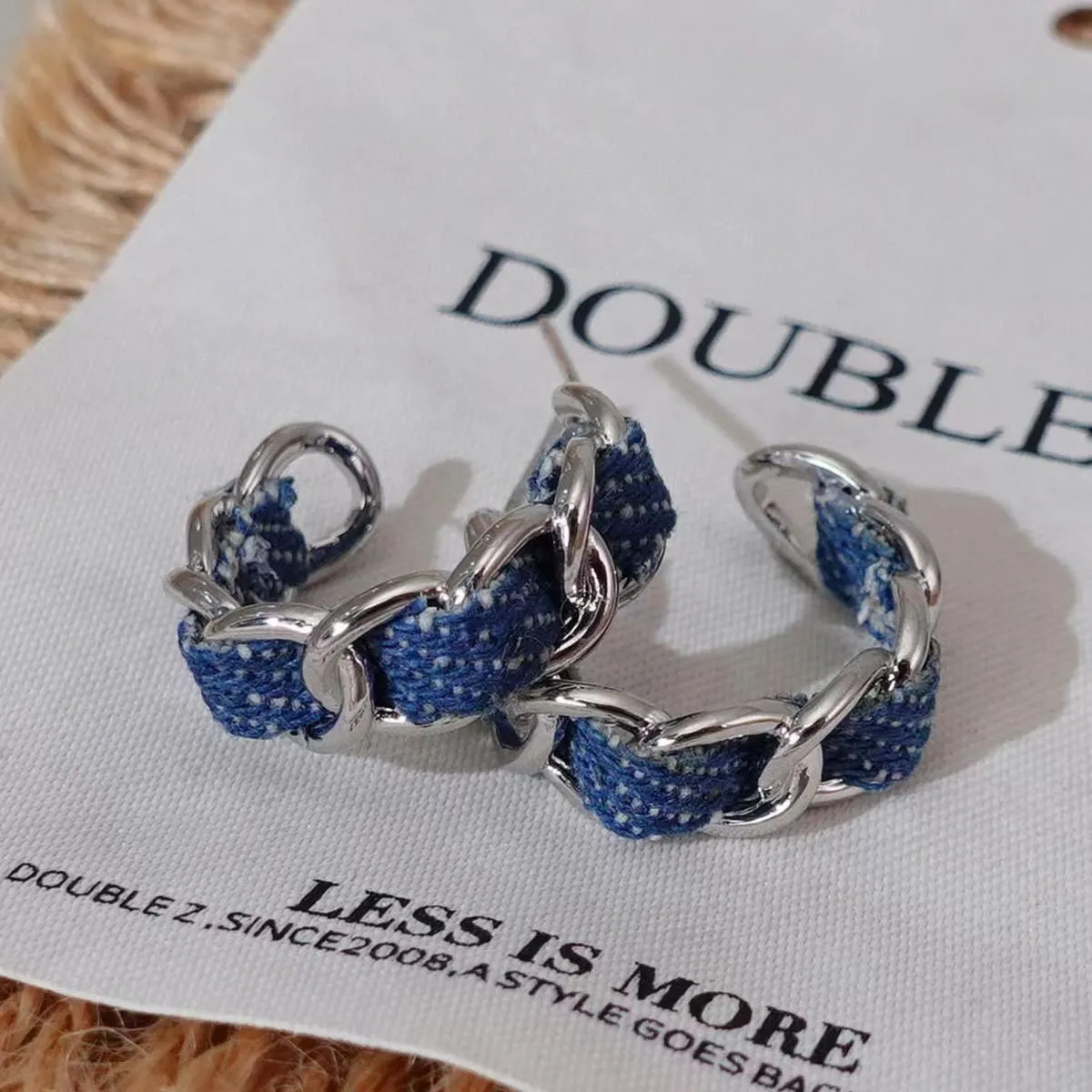 Women Fashion Retro C-Shaped Metal Denim Earrings