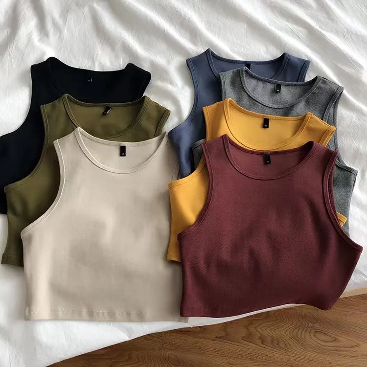 Women Sexy Stretch Sleeveless Tank Top Solid Color Polyester Blend