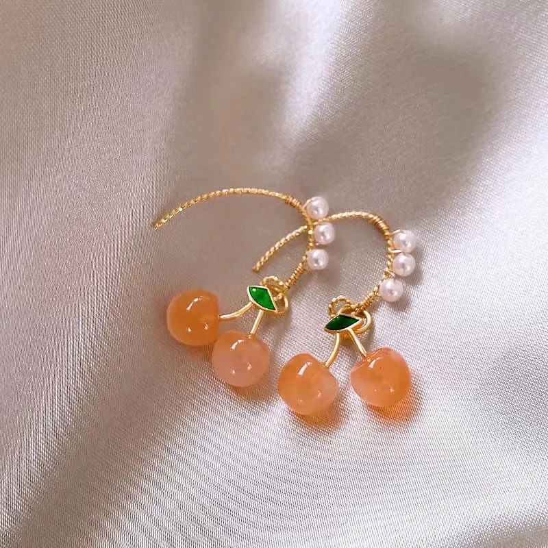 Women Hook Cherry Pearl Earrings