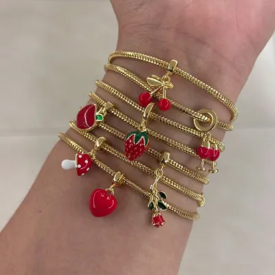 Strawberry Cherry Fashion Enameled Stainless Steel Bracelet