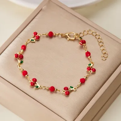 Sweet Women's Cherry Chain Bracelet Fashion Alloy Jewelry