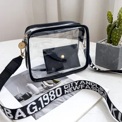 Women Fashion Casual Solid Color Transparent PVC Crossbody Bag