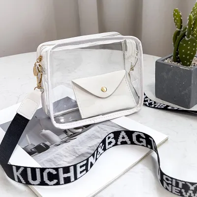 Women Fashion Casual Solid Color Transparent PVC Crossbody Bag