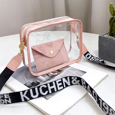 Women Fashion Casual Solid Color Transparent PVC Crossbody Bag