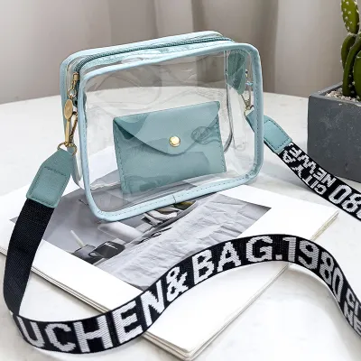 Women Fashion Casual Solid Color Transparent PVC Crossbody Bag