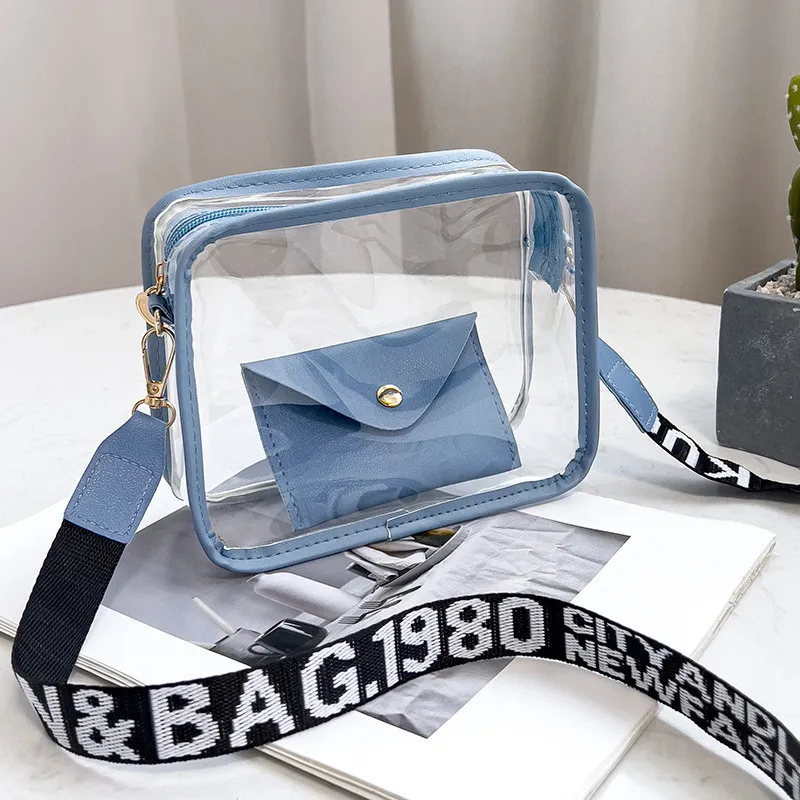 Women Fashion Casual Solid Color Transparent PVC Crossbody Bag