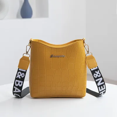 Women Casual Simple Solid Color Stone Pattern Bucket Crossbody Bag