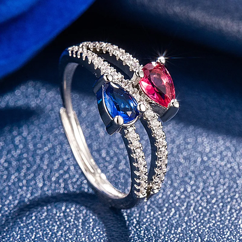 Women Fashion Full Zircon Elegant Drop Shape Copper Ring