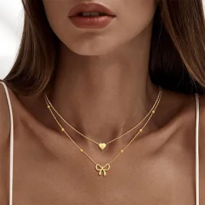 Women Fashion Double-Layer Love Butterfly Beads Necklace