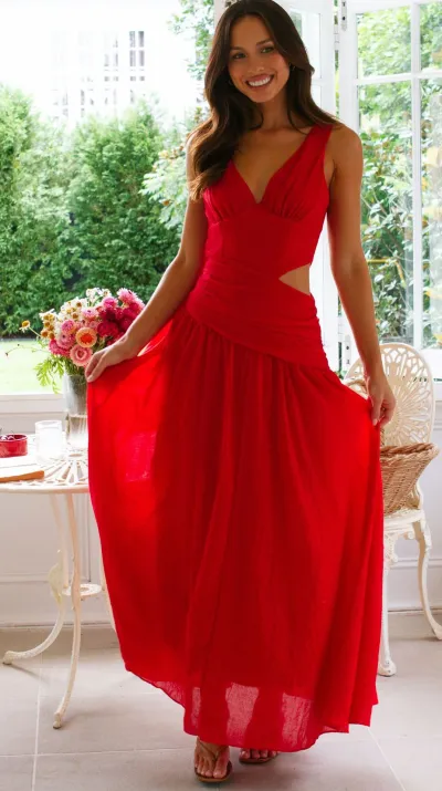 Women Sexy Solid Color Stitching V-Neck Sleeveless Loose Midi Dress