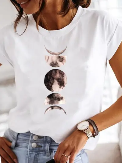 Women Casual Mom Patterns Printed Short-Sleeve T-Shirt