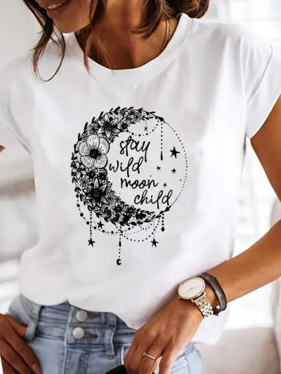Women Casual Mom Patterns Printed Short-Sleeve T-Shirt