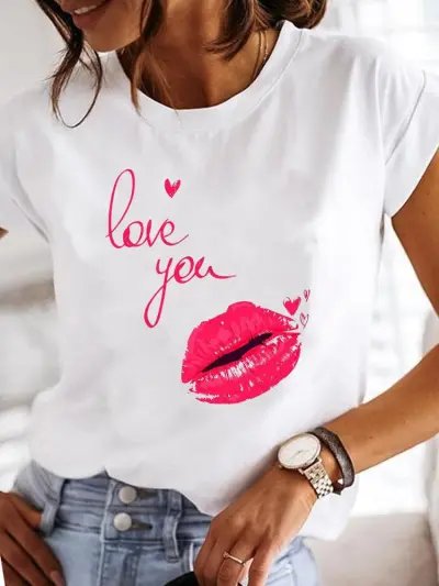Women Casual Mom Patterns Printed Short-Sleeve T-Shirt