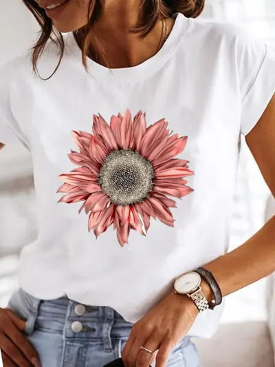 Women Casual Mom Patterns Printed Short-Sleeve T-Shirt