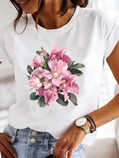 Women Casual Mom Patterns Printed Short-Sleeve T-Shirt