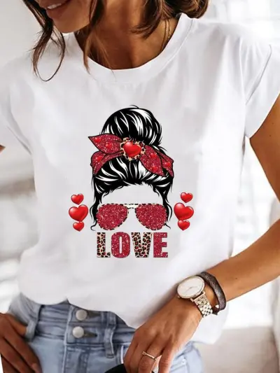 Women Casual Mom Patterns Printed Short-Sleeve T-Shirt