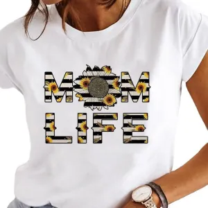 Women Casual Mom Patterns Printed Short-Sleeve T-Shirt