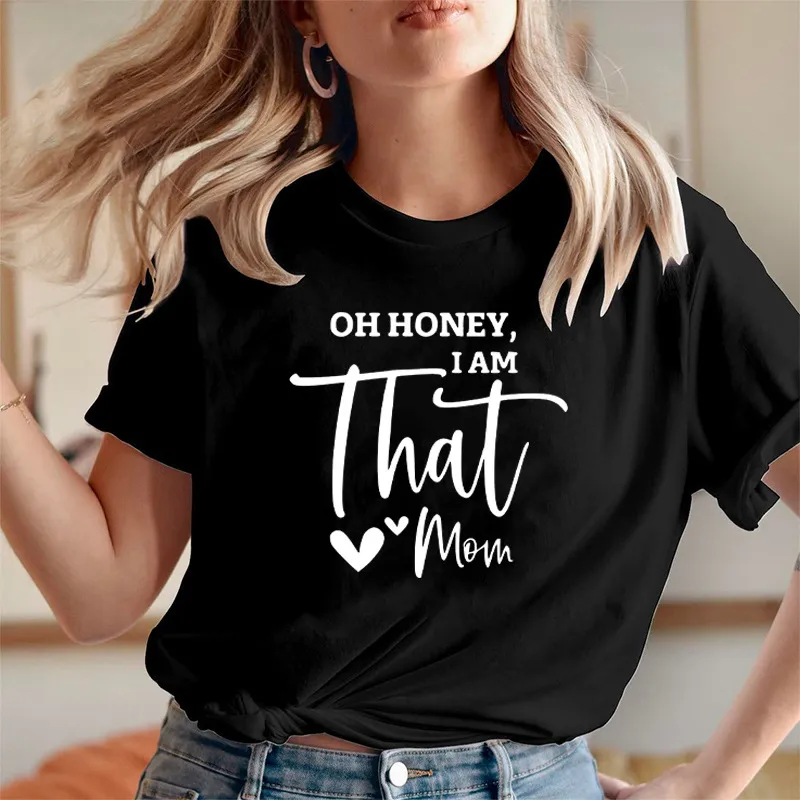 Women Casual Mom Printed Short Sleeve T-Shirt