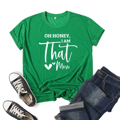 Women Casual Mom Printed Short Sleeve T-Shirt