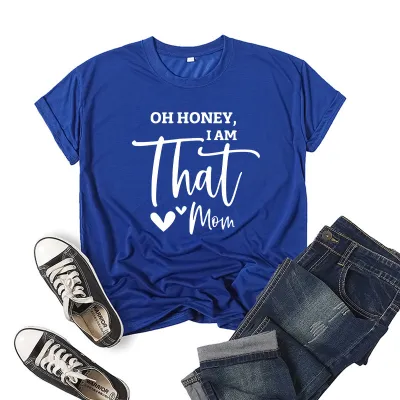 Women Casual Mom Printed Short Sleeve T-Shirt