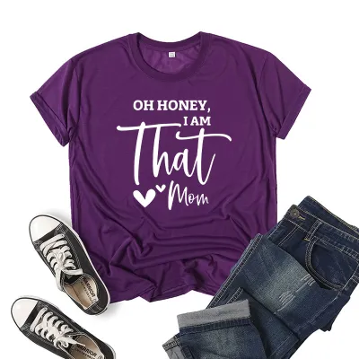 Women Casual Mom Printed Short Sleeve T-Shirt