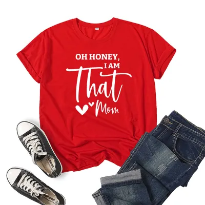 Women Casual Mom Printed Short Sleeve T-Shirt