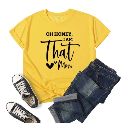 Women Casual Mom Printed Short Sleeve T-Shirt