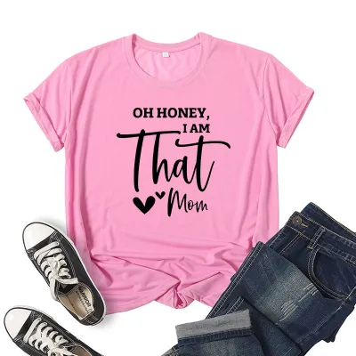 Women Casual Mom Printed Short Sleeve T-Shirt