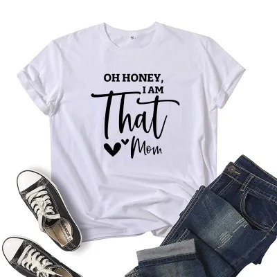 Women Casual Mom Printed Short Sleeve T-Shirt