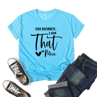 Women Casual Mom Printed Short Sleeve T-Shirt