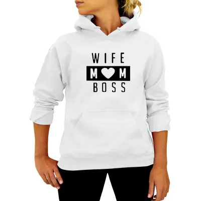 Women Casual Solid Color Mom Letter Printed Pullover Hoodies